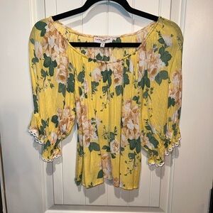 Laura Ashley Yellow Floral Peasant Blouse